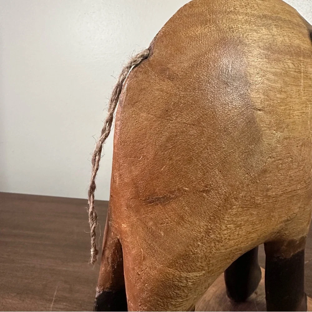 Pier 1 Imports Tropical Hardwood and Tin Hand Carved Elephant Figurine 10” Decor